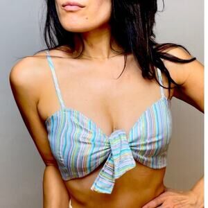 Honey Punch Rainbow Pastel Stripe Metallic Shimmer Bralette Size S